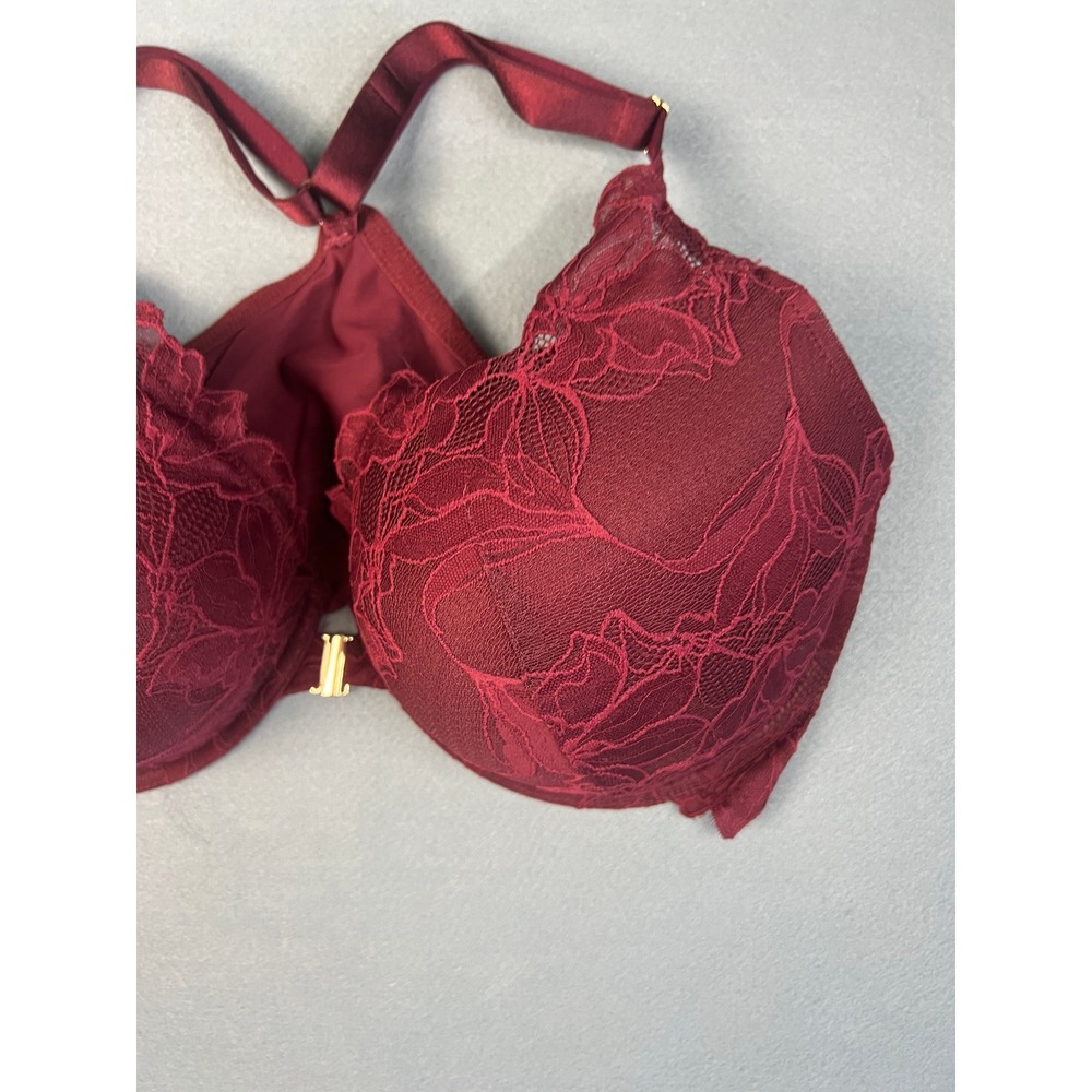 Auden Lace Push Up Plunge Bra Coquette Romantic Gothic Burgundy Nylon 42DDD - Picture 4 of 10
